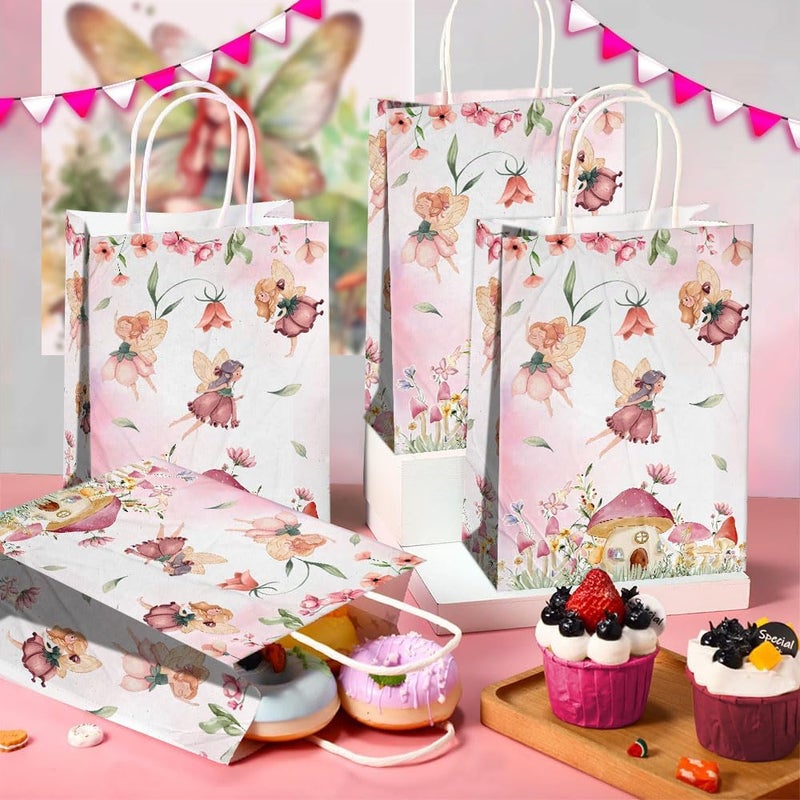 JOYGATHER 24 Pcs Fairy Party Favor Bags with Handles, Woodland Mushroom Goodie Gift Candy Treat Paper Bags for Kids Girls Baby Shower Birthday Party - Image 3